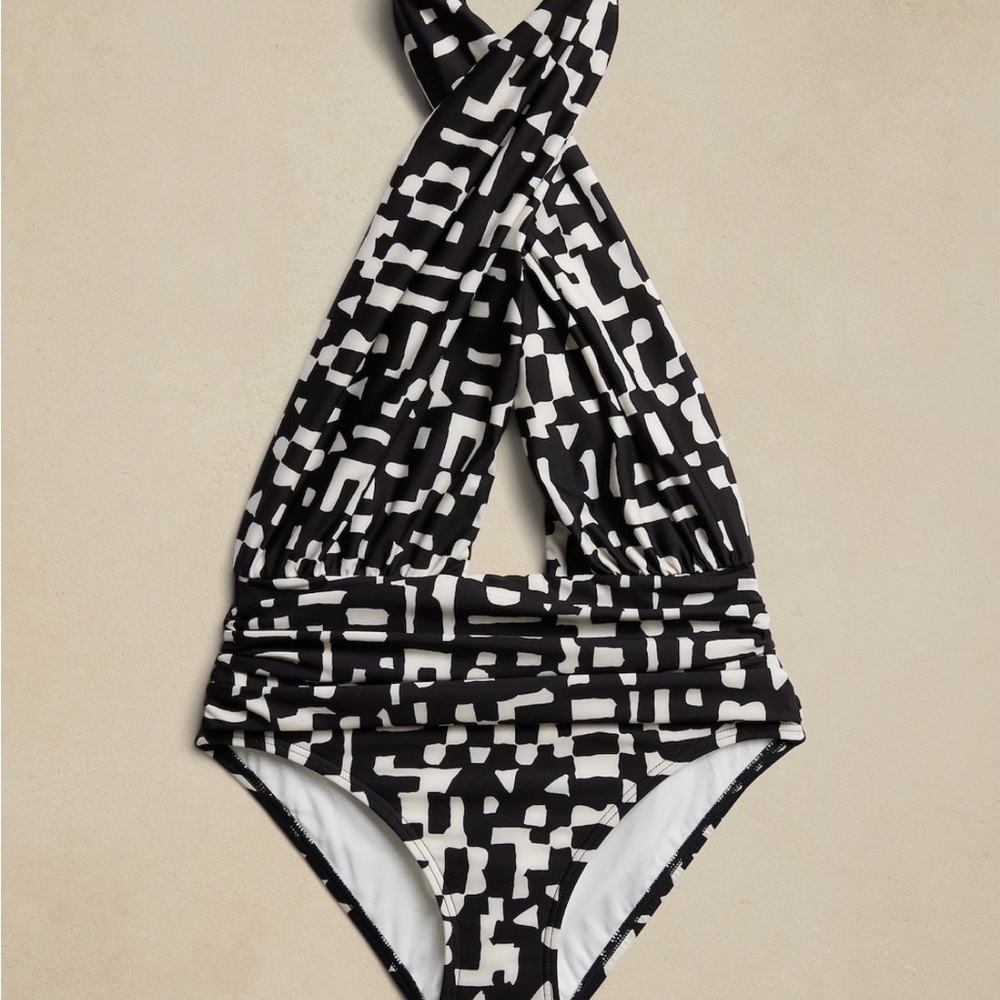 Banana Republic Factory Black and White Twisted-Knot One Piece Swimsuit